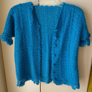 Vintage hand crochet turquoise sweater cardigan
